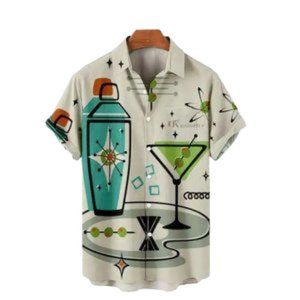Men's Summer Casual Hawaiian Aloha Button Down Up Shirt Retro